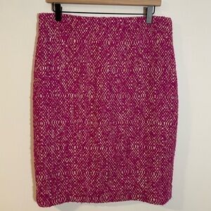 J Crew No 2 Pencil Pink Tweed Lined Skirt Diamond Design Women Size 8 Wool Blend